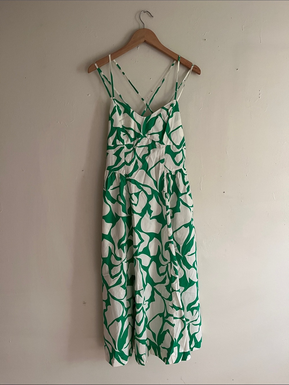 a new day Green & White Floral-Print Spaghetti-Strap Midi Dress